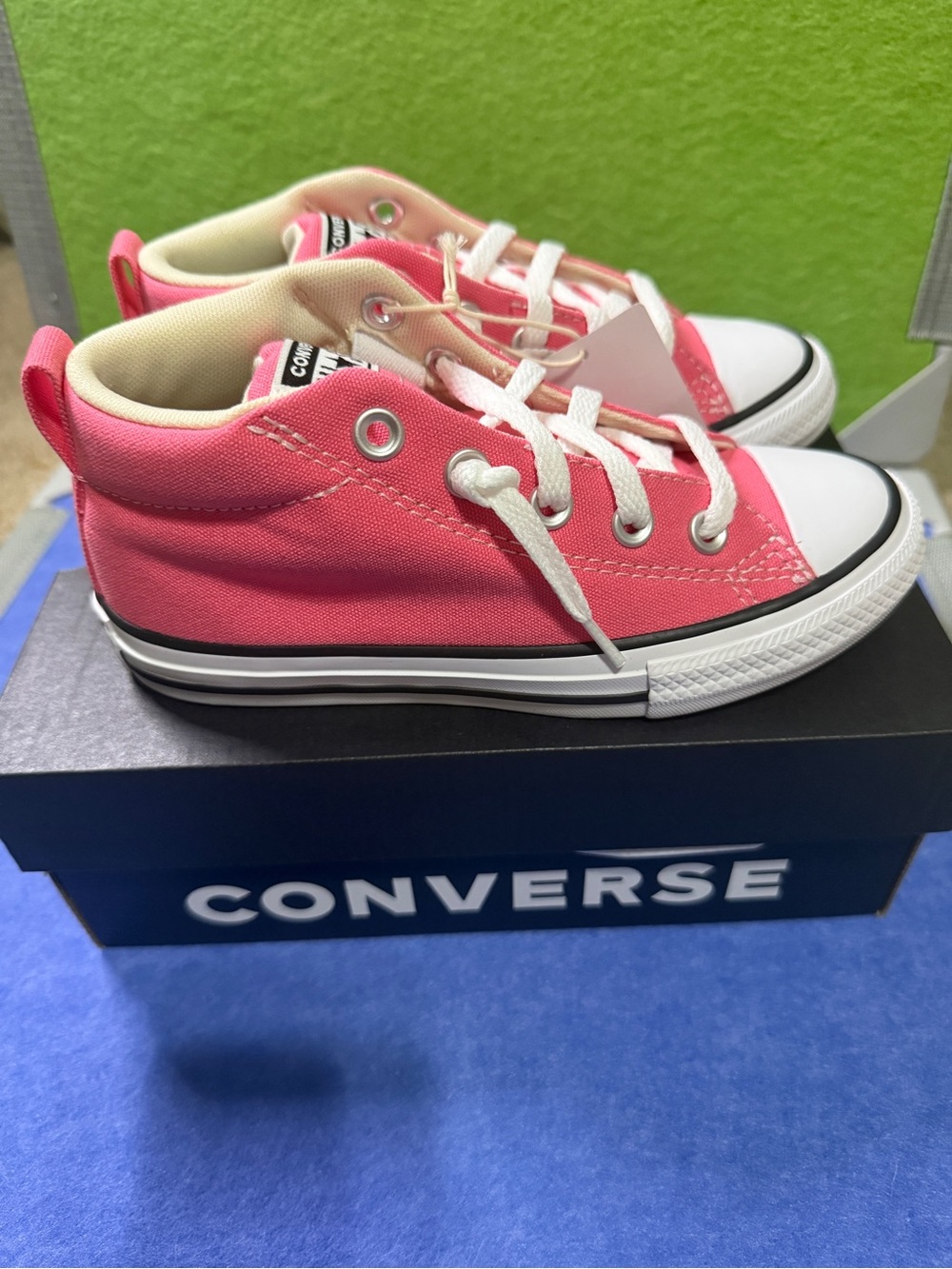 Converse Kids Pink Canvas Mid-Top Sneakers with White Accents